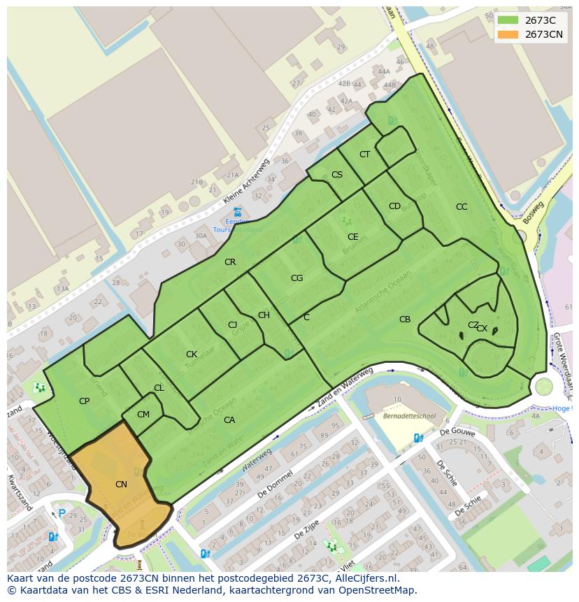 Afbeelding van het postcodegebied 2673 CN op de kaart.