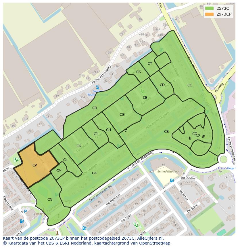 Afbeelding van het postcodegebied 2673 CP op de kaart.