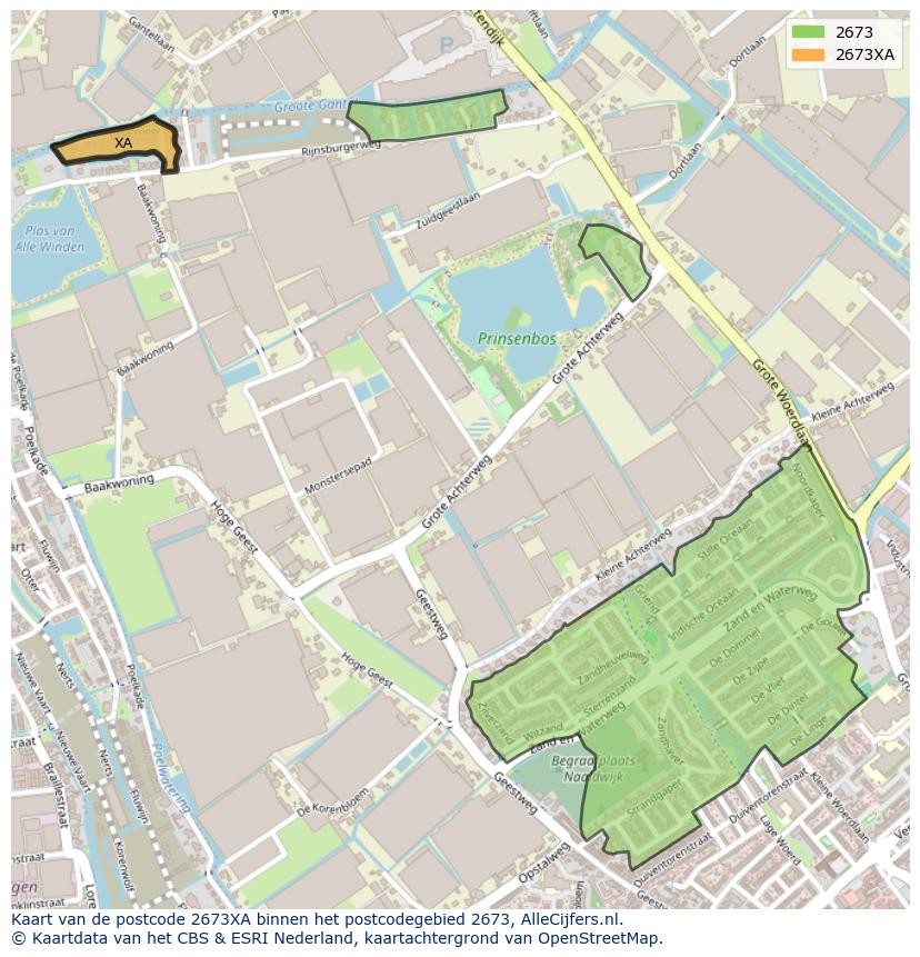 Afbeelding van het postcodegebied 2673 XA op de kaart.