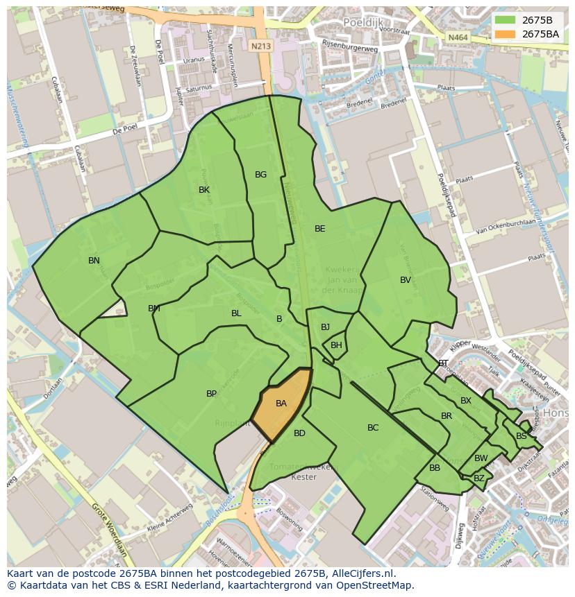 Afbeelding van het postcodegebied 2675 BA op de kaart.