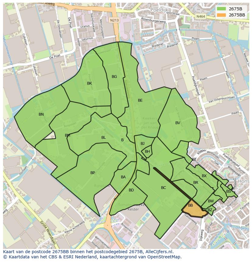 Afbeelding van het postcodegebied 2675 BB op de kaart.