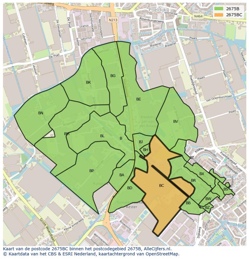 Afbeelding van het postcodegebied 2675 BC op de kaart.