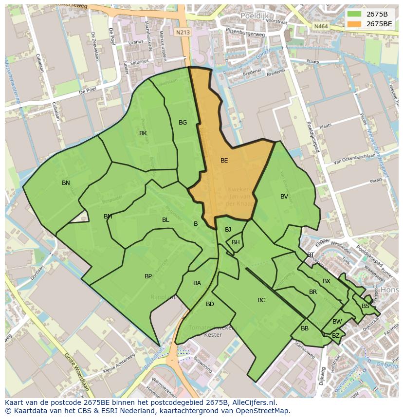 Afbeelding van het postcodegebied 2675 BE op de kaart.