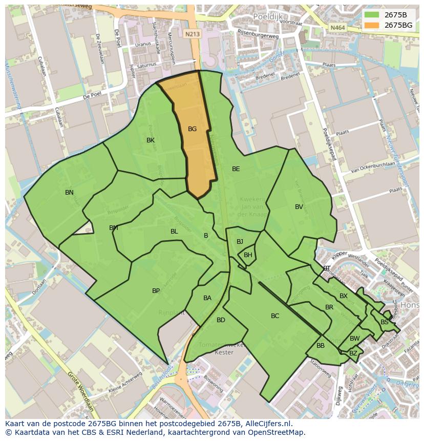 Afbeelding van het postcodegebied 2675 BG op de kaart.