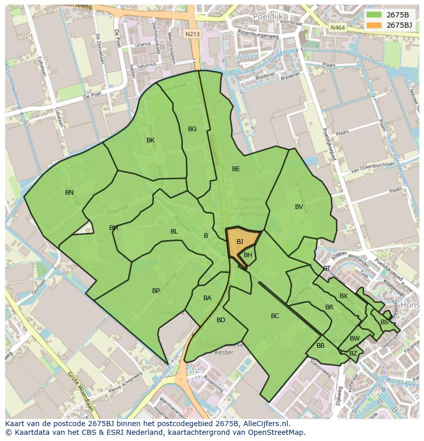 Afbeelding van het postcodegebied 2675 BJ op de kaart.