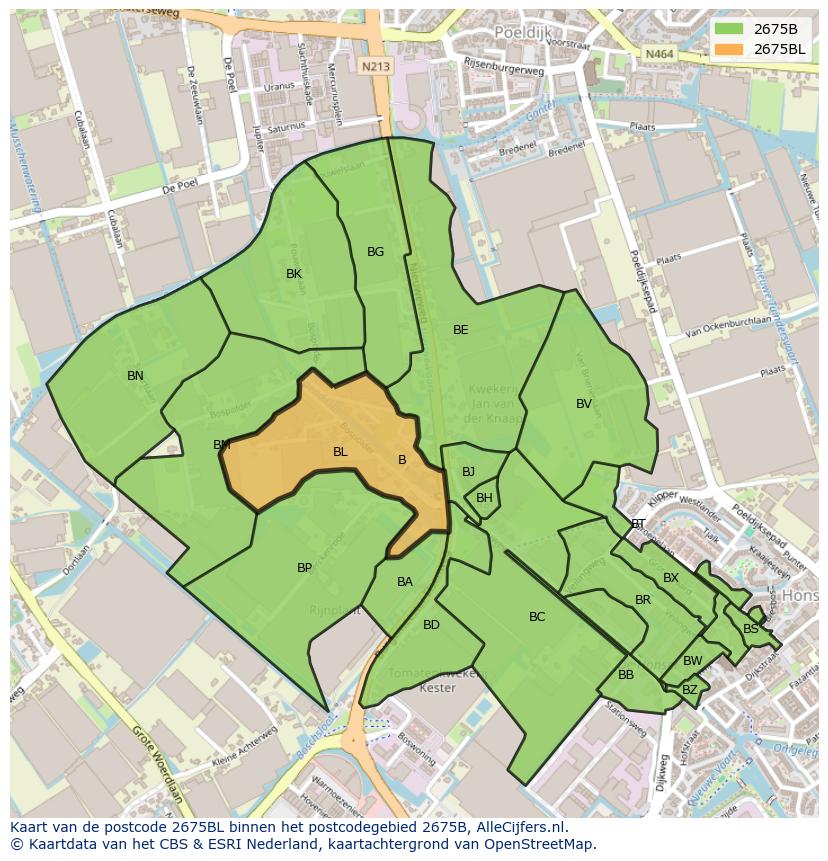 Afbeelding van het postcodegebied 2675 BL op de kaart.