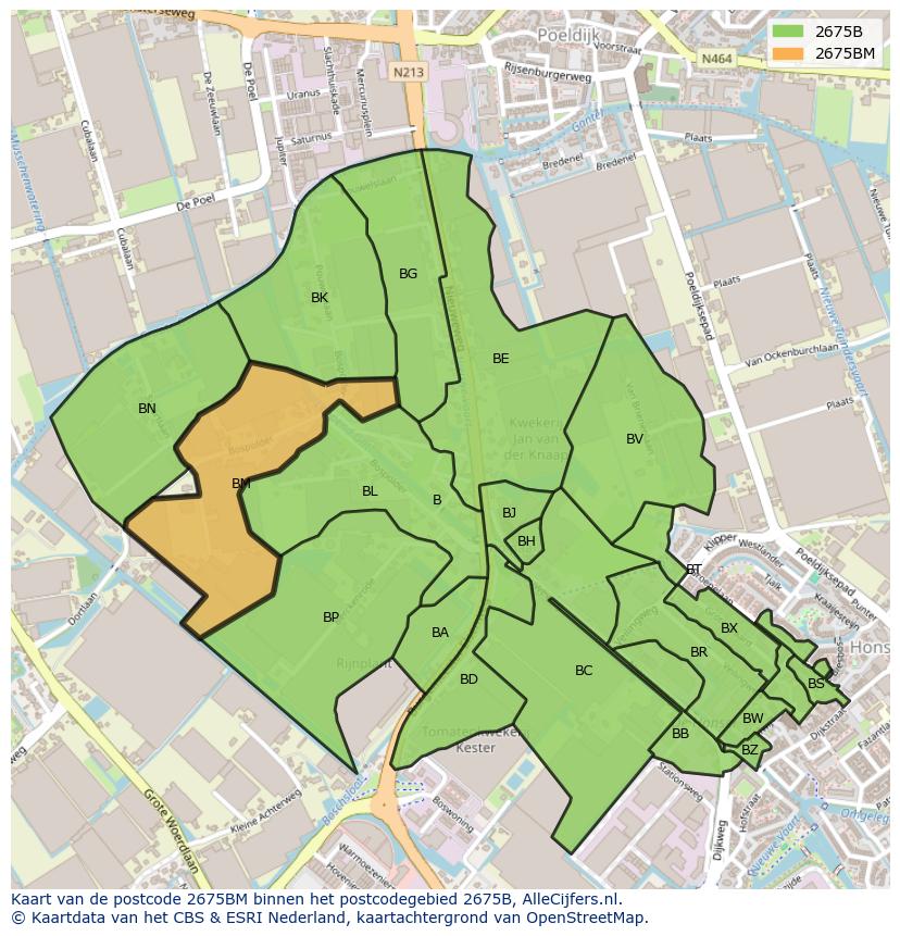 Afbeelding van het postcodegebied 2675 BM op de kaart.