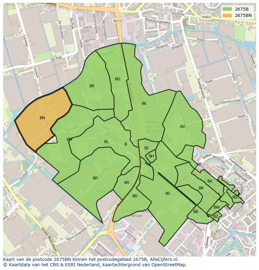 Afbeelding van het postcodegebied 2675 BN op de kaart.