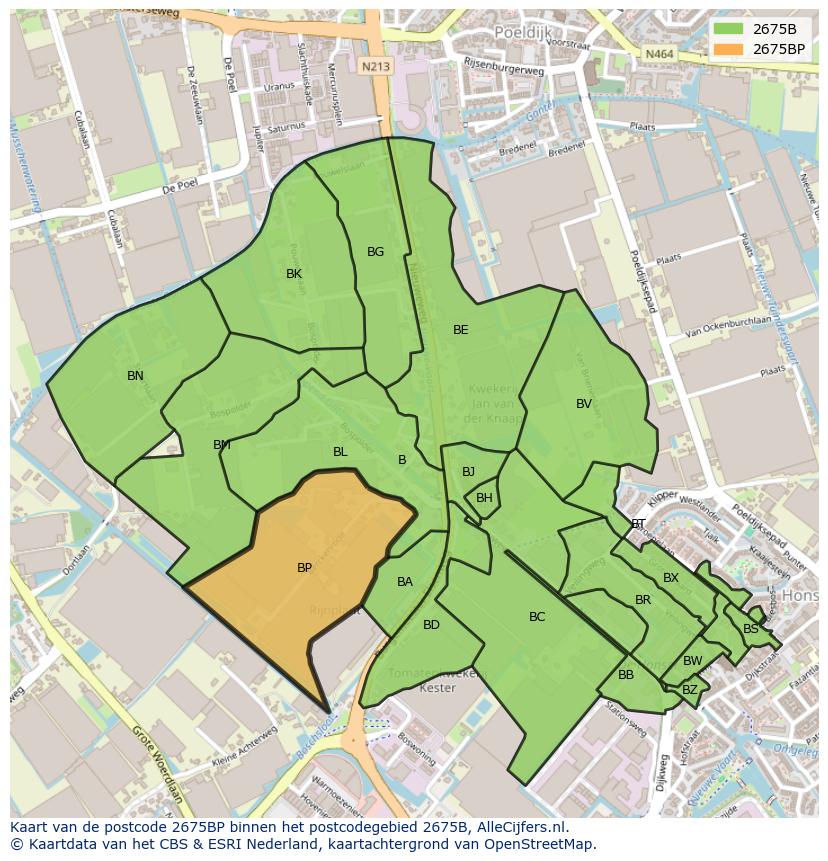 Afbeelding van het postcodegebied 2675 BP op de kaart.