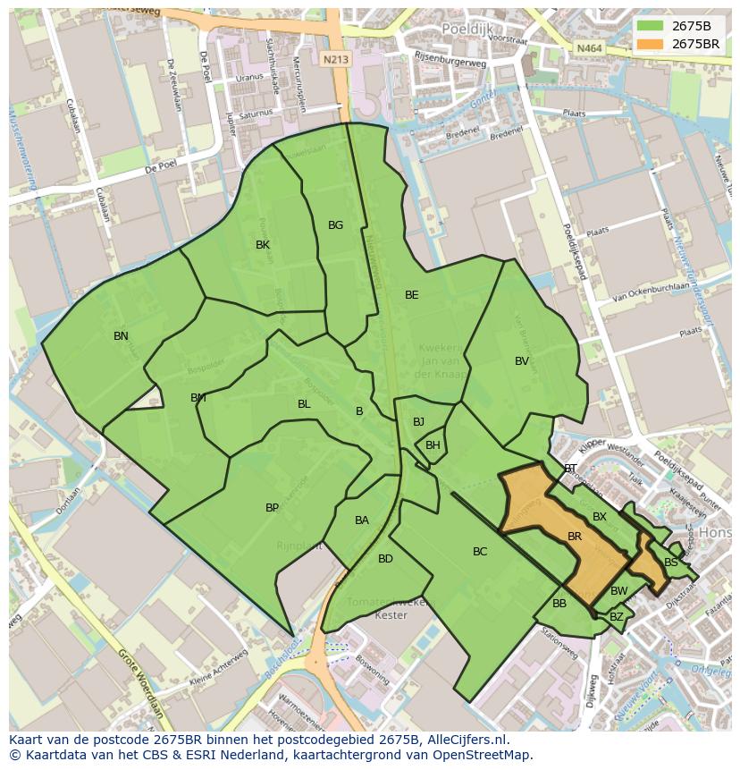 Afbeelding van het postcodegebied 2675 BR op de kaart.