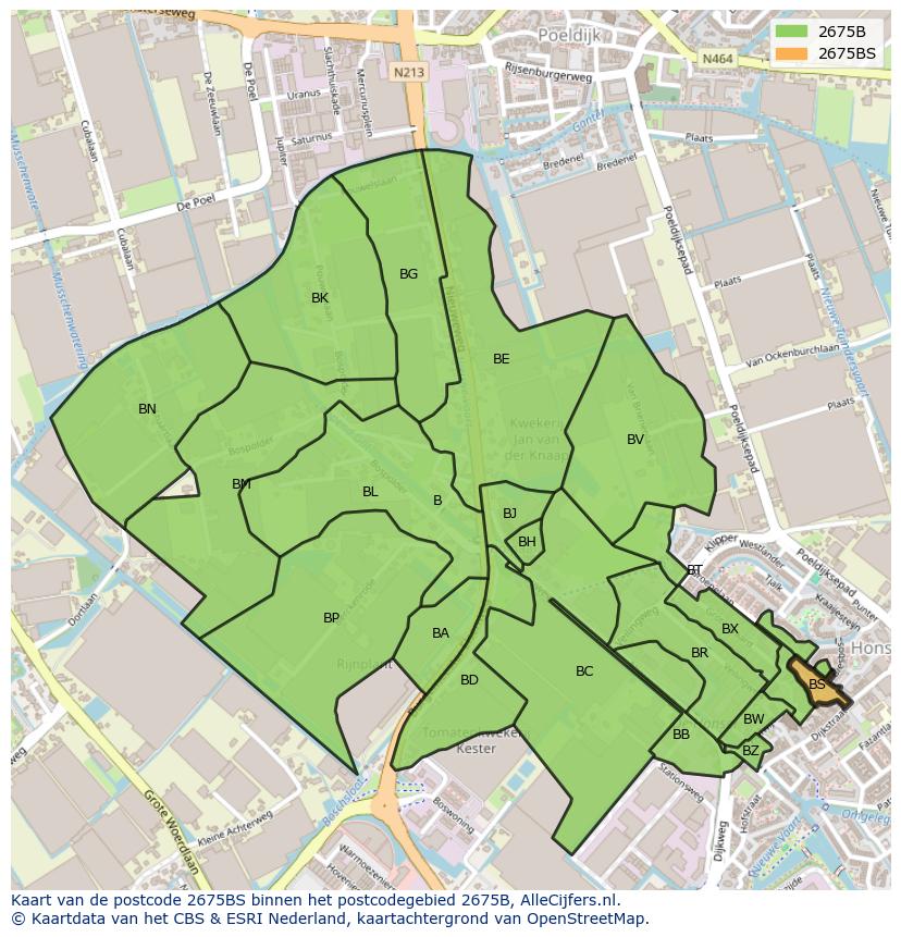 Afbeelding van het postcodegebied 2675 BS op de kaart.