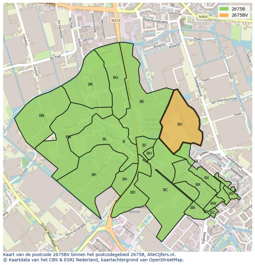 Afbeelding van het postcodegebied 2675 BV op de kaart.