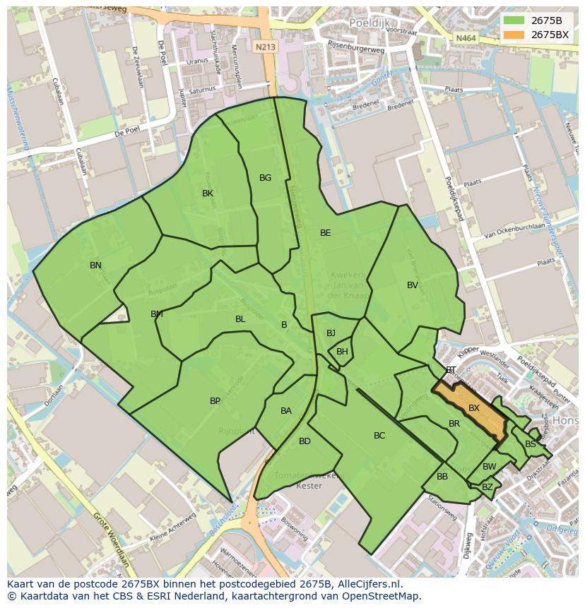 Afbeelding van het postcodegebied 2675 BX op de kaart.