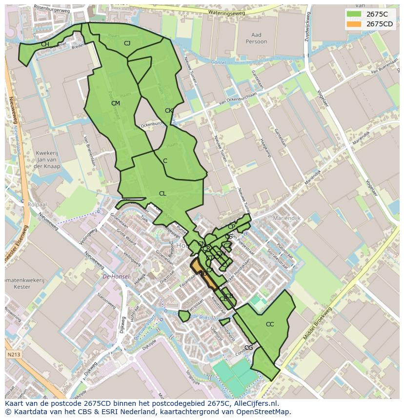 Afbeelding van het postcodegebied 2675 CD op de kaart.