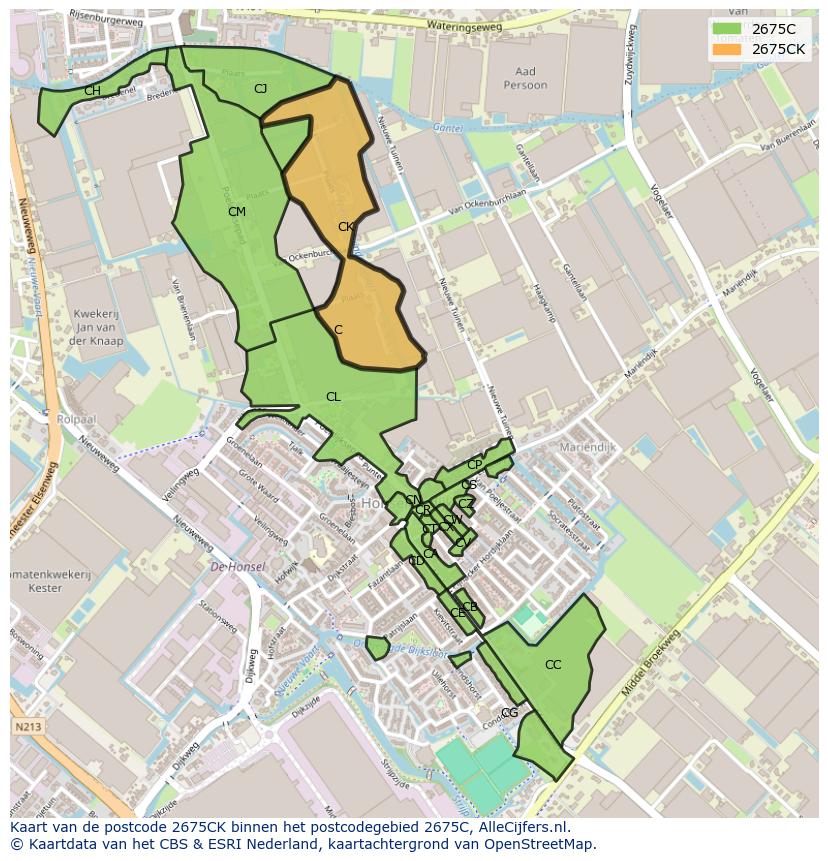 Afbeelding van het postcodegebied 2675 CK op de kaart.