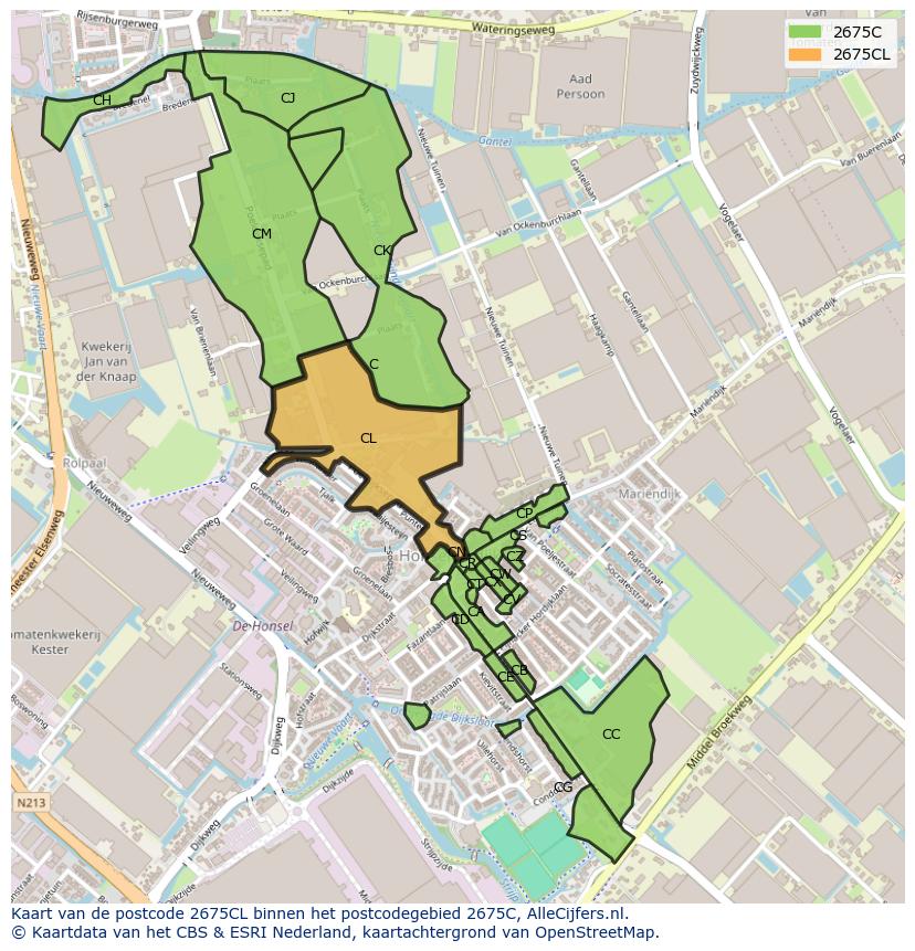 Afbeelding van het postcodegebied 2675 CL op de kaart.
