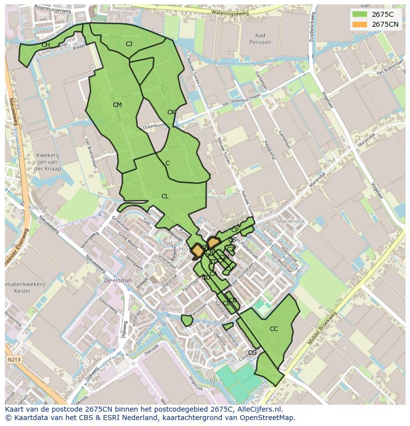 Afbeelding van het postcodegebied 2675 CN op de kaart.