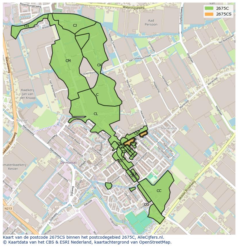 Afbeelding van het postcodegebied 2675 CS op de kaart.