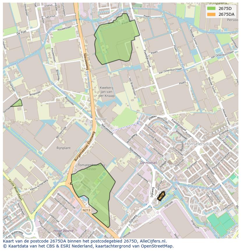 Afbeelding van het postcodegebied 2675 DA op de kaart.