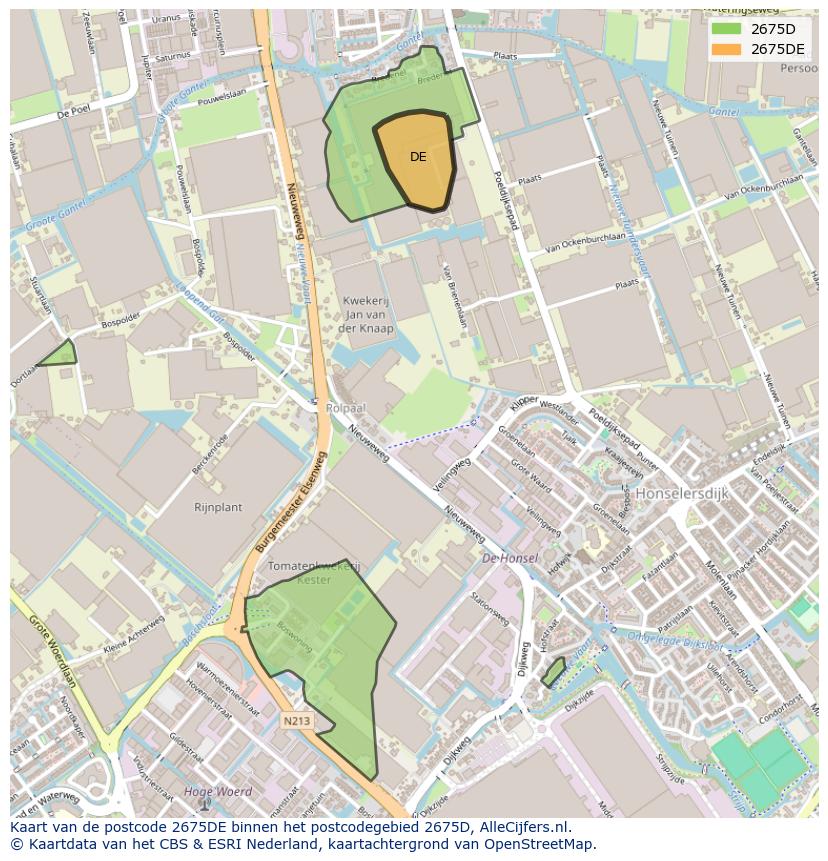 Afbeelding van het postcodegebied 2675 DE op de kaart.