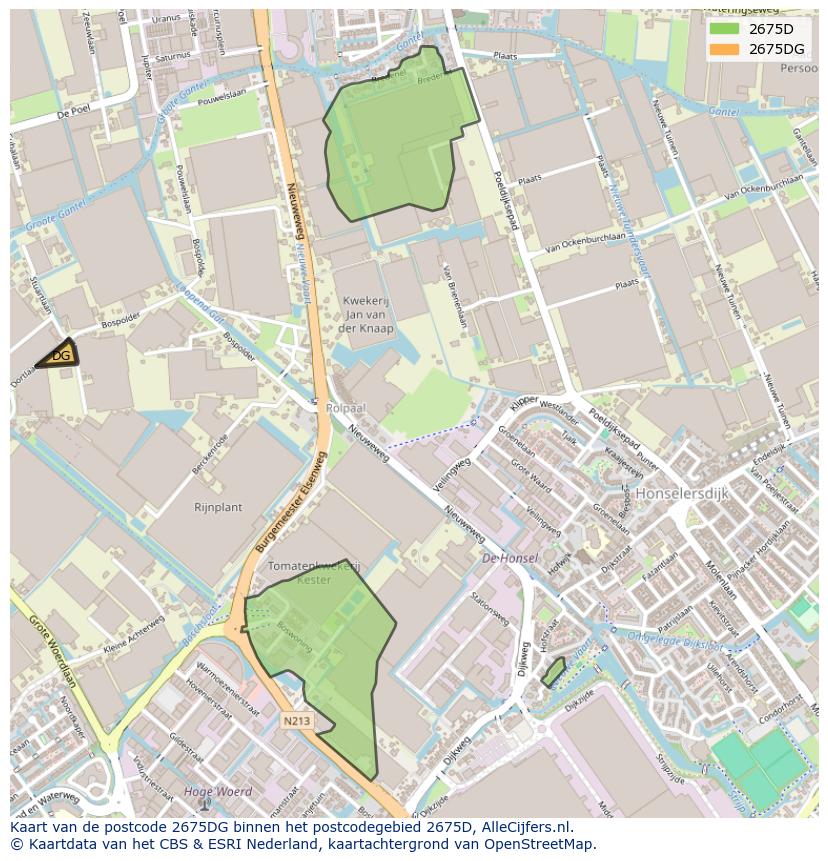 Afbeelding van het postcodegebied 2675 DG op de kaart.
