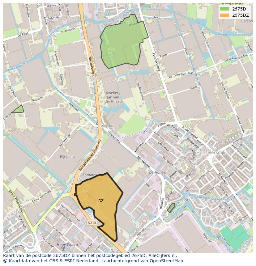 Afbeelding van het postcodegebied 2675 DZ op de kaart.