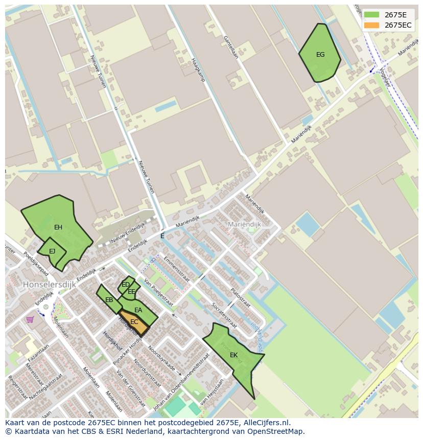Afbeelding van het postcodegebied 2675 EC op de kaart.