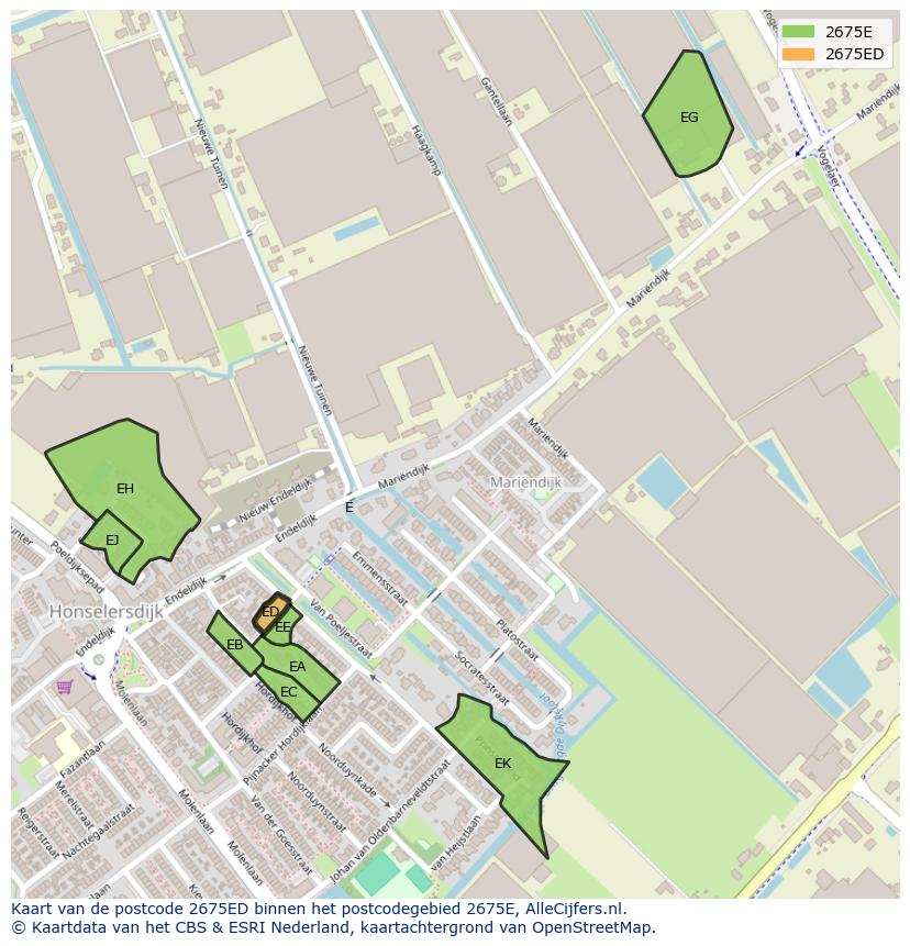 Afbeelding van het postcodegebied 2675 ED op de kaart.
