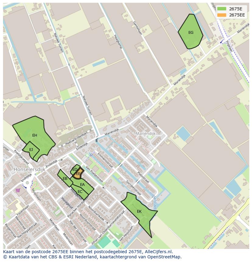 Afbeelding van het postcodegebied 2675 EE op de kaart.
