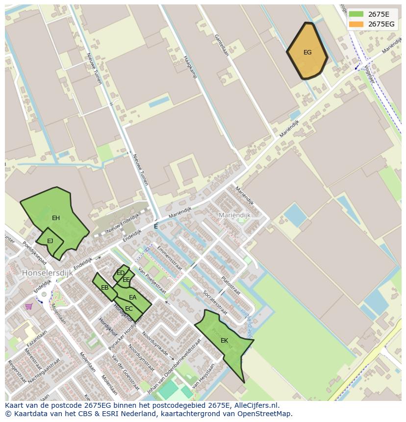 Afbeelding van het postcodegebied 2675 EG op de kaart.