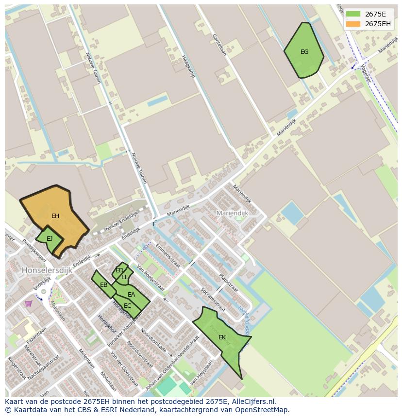 Afbeelding van het postcodegebied 2675 EH op de kaart.