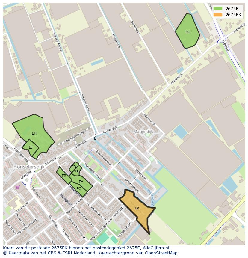 Afbeelding van het postcodegebied 2675 EK op de kaart.