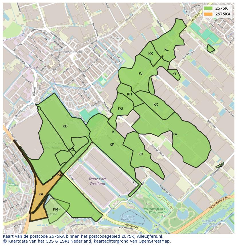 Afbeelding van het postcodegebied 2675 KA op de kaart.