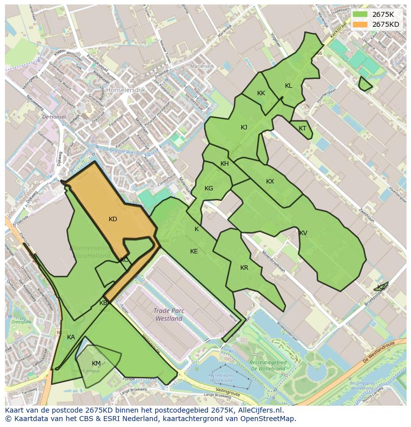 Afbeelding van het postcodegebied 2675 KD op de kaart.