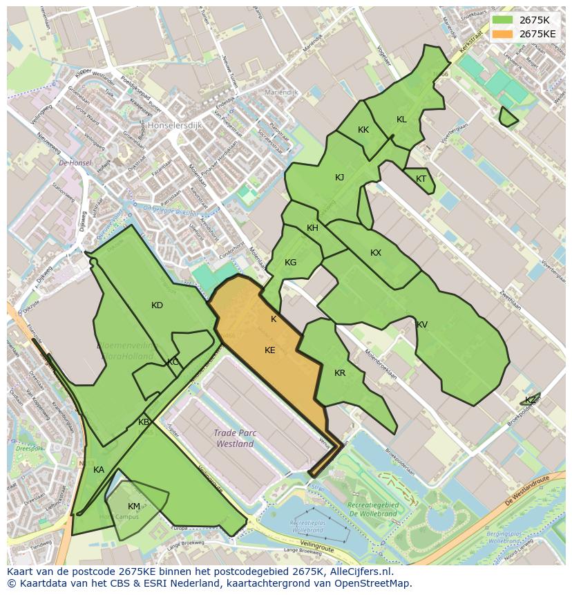 Afbeelding van het postcodegebied 2675 KE op de kaart.