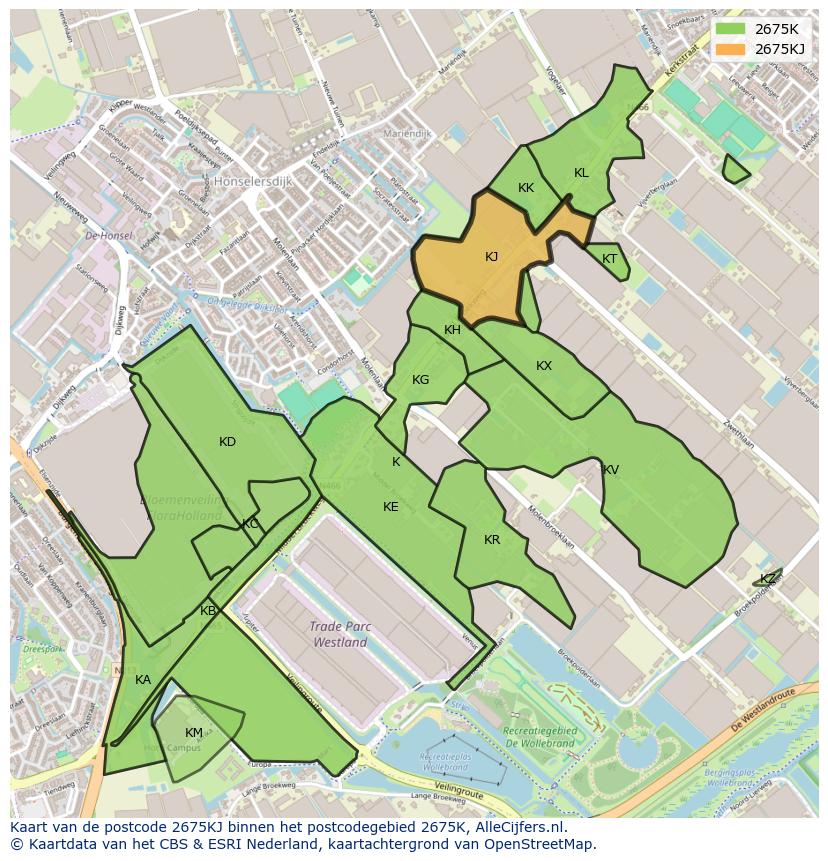 Afbeelding van het postcodegebied 2675 KJ op de kaart.