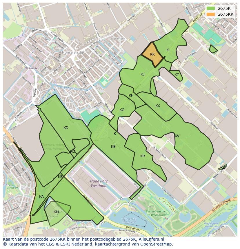 Afbeelding van het postcodegebied 2675 KK op de kaart.