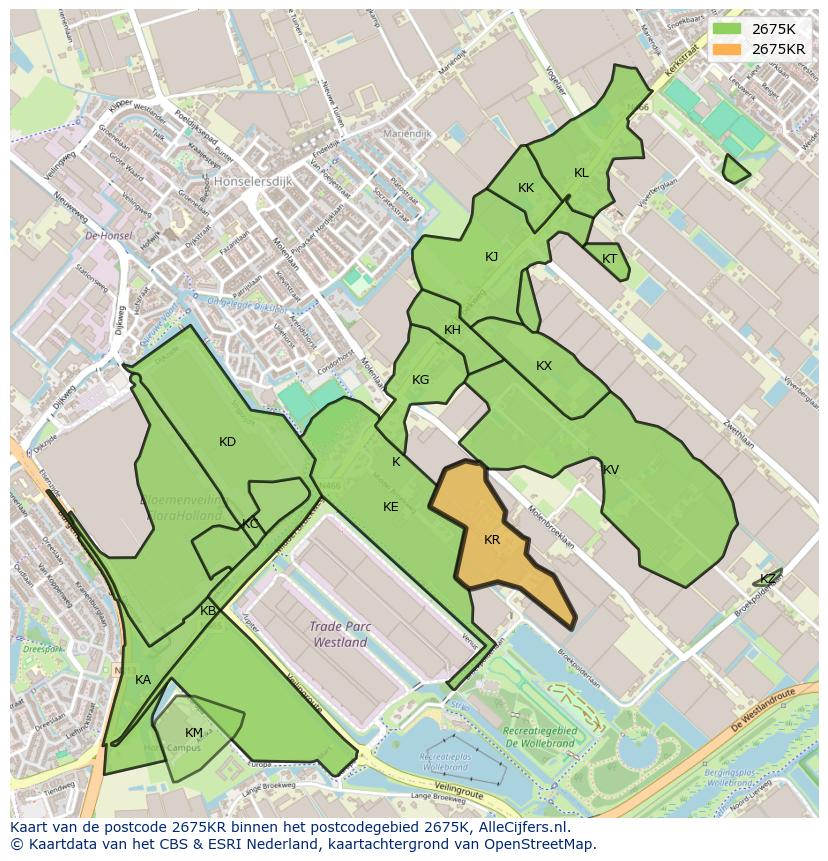 Afbeelding van het postcodegebied 2675 KR op de kaart.