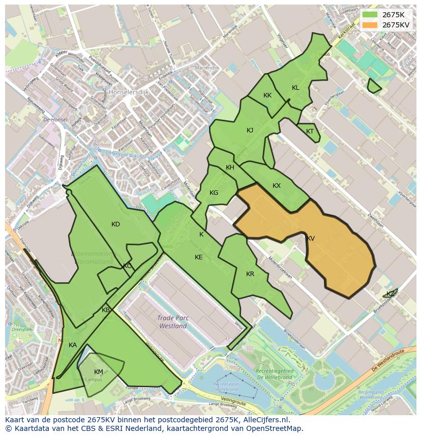Afbeelding van het postcodegebied 2675 KV op de kaart.