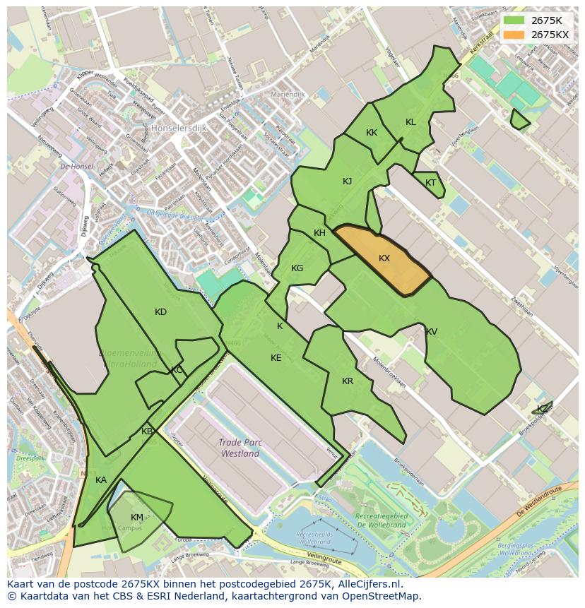 Afbeelding van het postcodegebied 2675 KX op de kaart.
