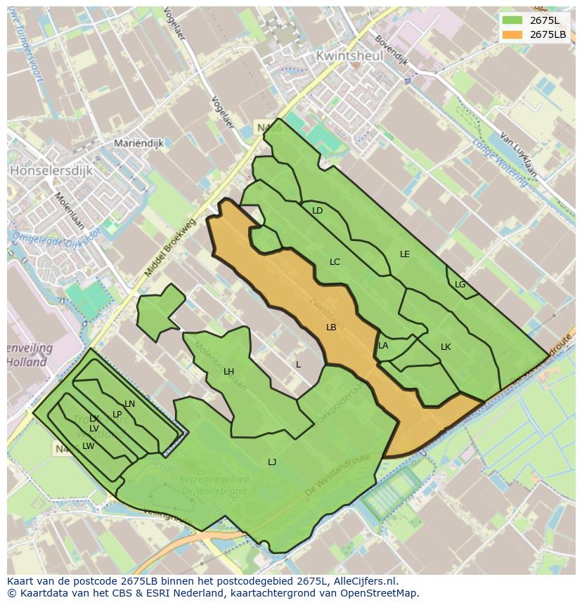 Afbeelding van het postcodegebied 2675 LB op de kaart.