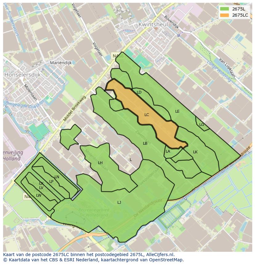 Afbeelding van het postcodegebied 2675 LC op de kaart.