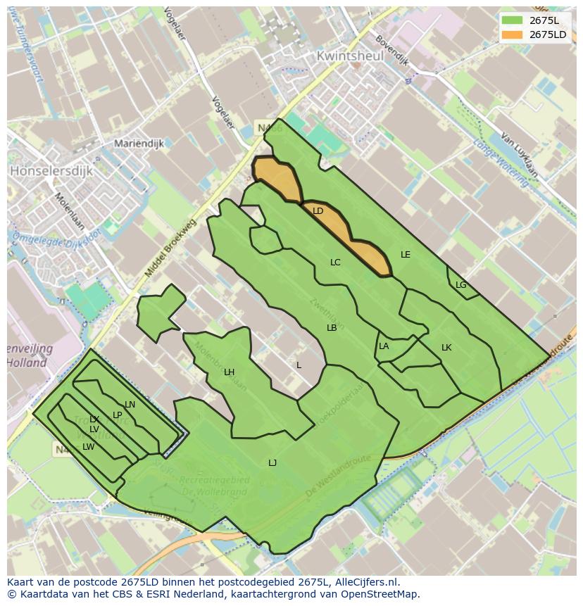 Afbeelding van het postcodegebied 2675 LD op de kaart.
