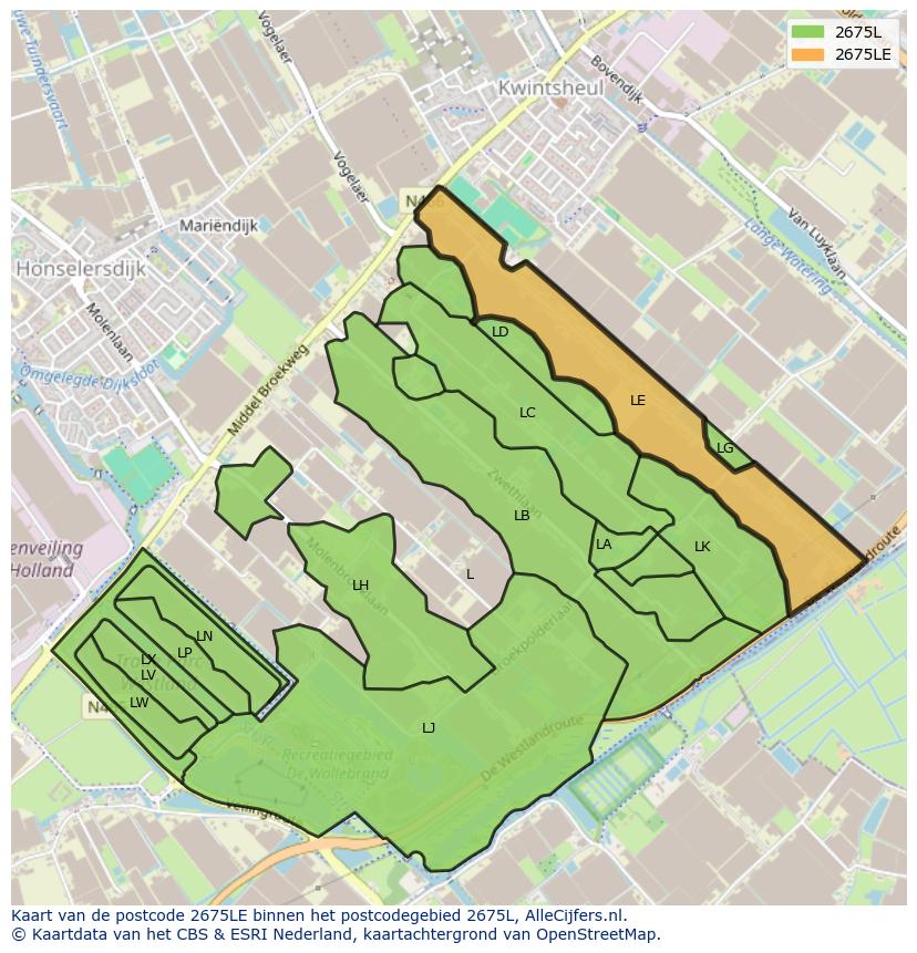 Afbeelding van het postcodegebied 2675 LE op de kaart.