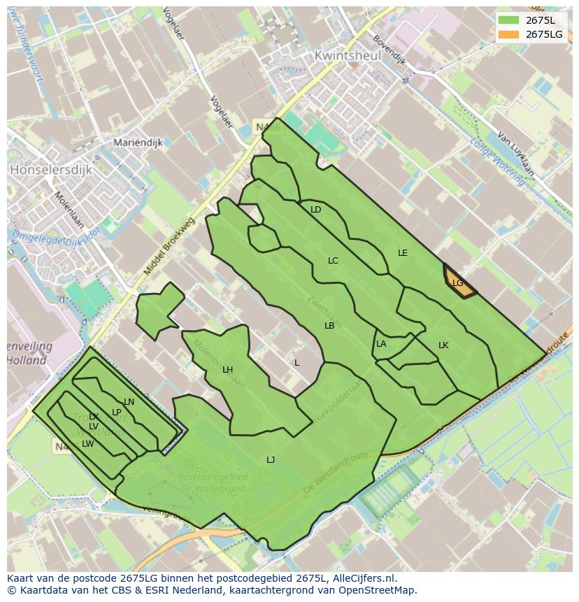 Afbeelding van het postcodegebied 2675 LG op de kaart.