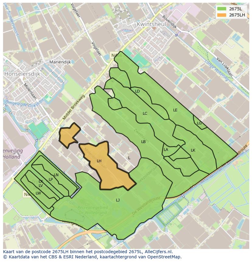 Afbeelding van het postcodegebied 2675 LH op de kaart.
