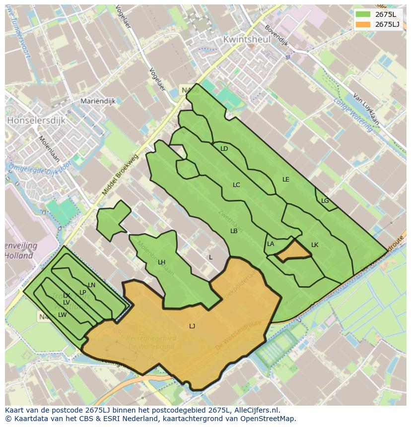 Afbeelding van het postcodegebied 2675 LJ op de kaart.
