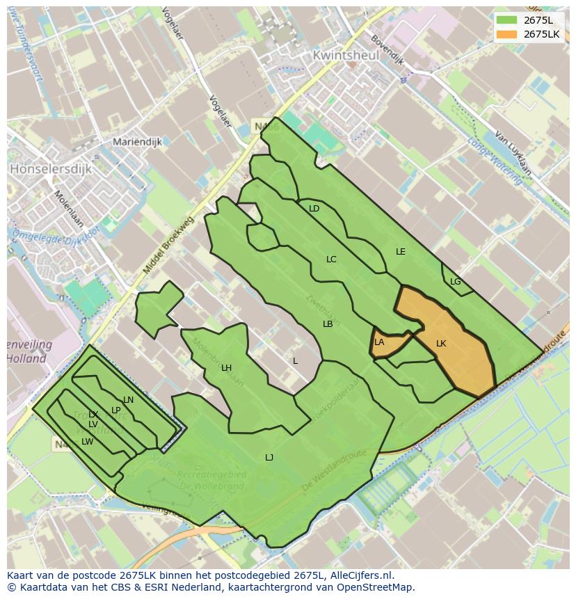 Afbeelding van het postcodegebied 2675 LK op de kaart.