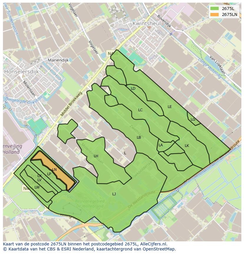 Afbeelding van het postcodegebied 2675 LN op de kaart.