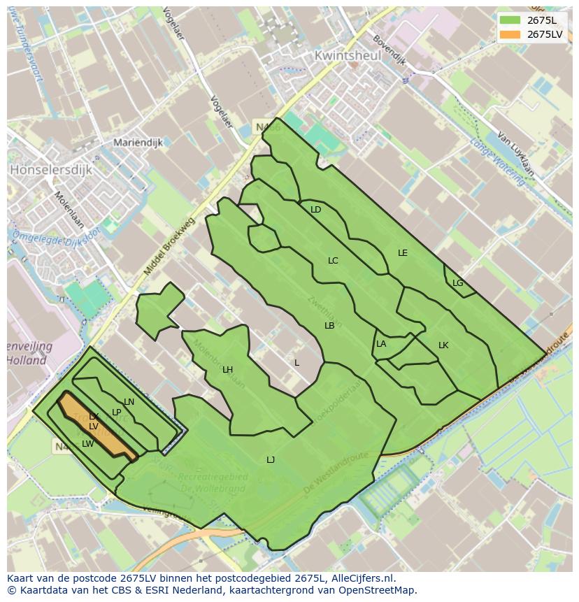 Afbeelding van het postcodegebied 2675 LV op de kaart.